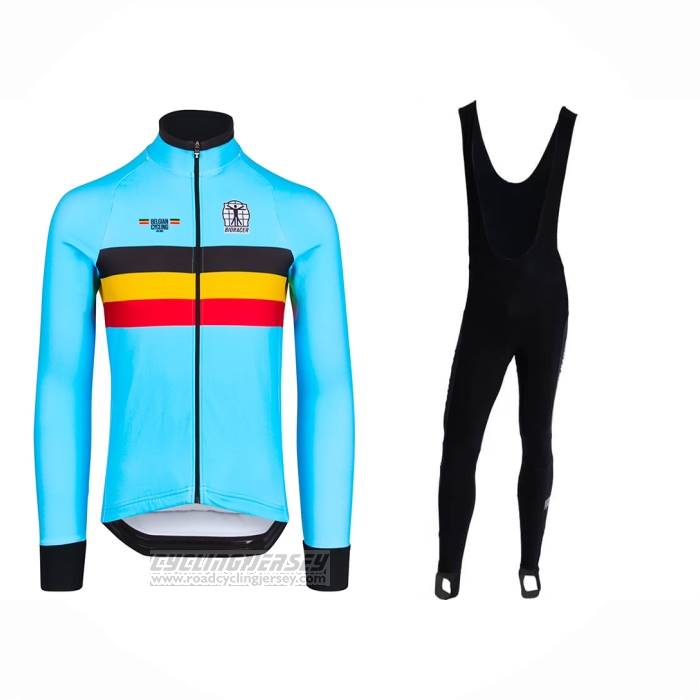 2023 Cycling Jersey Belgium Light Blue Long Sleeve And Bib Short